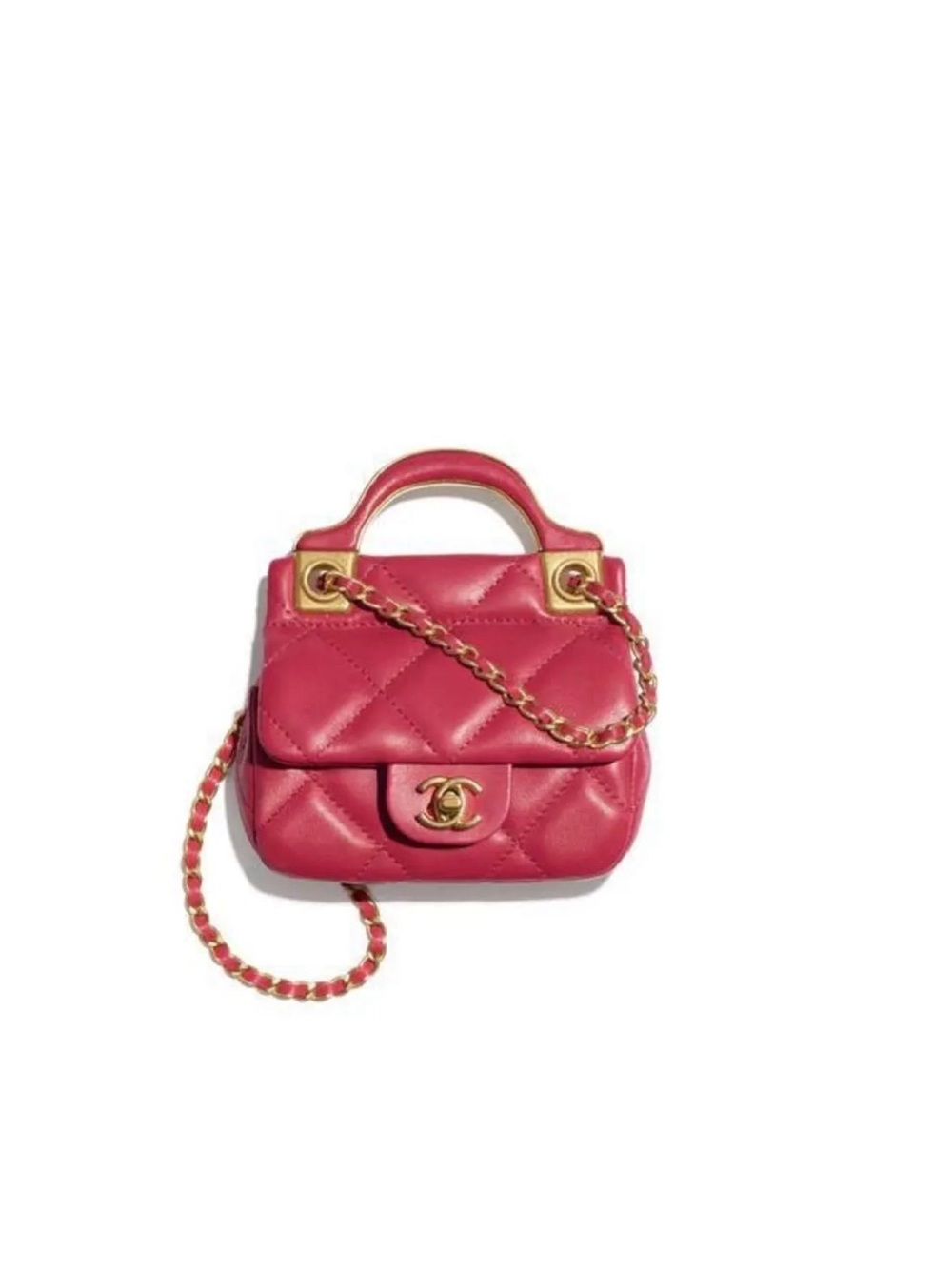 CHANEL Hot Red Quilted Top-Handle Mini Bag with Brushed Gold Hardware